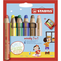 LAPICEROS COLOR STABILO WOODY 3 EN 1 6UDS SURTIDOS + SACAPUNTAS