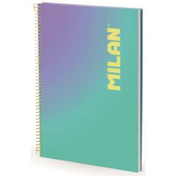 CUADERNO A4 CON ESPIRAL Y TAPA DURA PAPEL CUADRICULADO 90 HOJAS DE 95 GR COLECCIÓN SUNSET TURQUESA MILAN