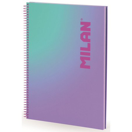 CUADERNO A4 CON ESPIRAL Y TAPA DURA PAPEL CUADRICULADO 90 HOJAS DE 95 GR COLECCIÓN SUNSET LILA MILAN