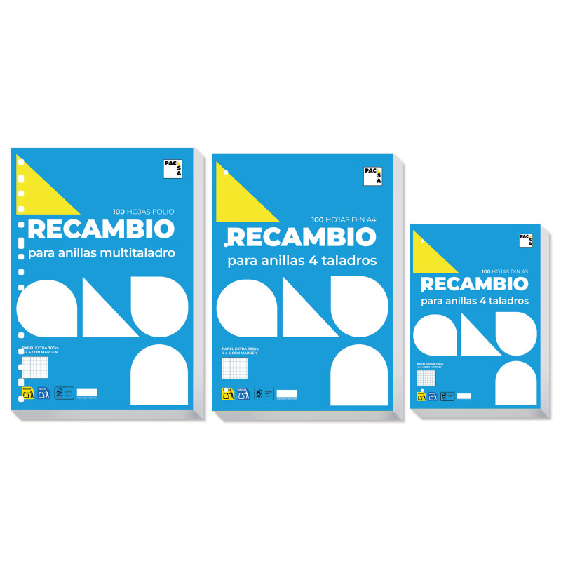 RECAMBIO FOLIO 100HJ MULTITALADRO CUADRO 4MM MRG 70G PACSA