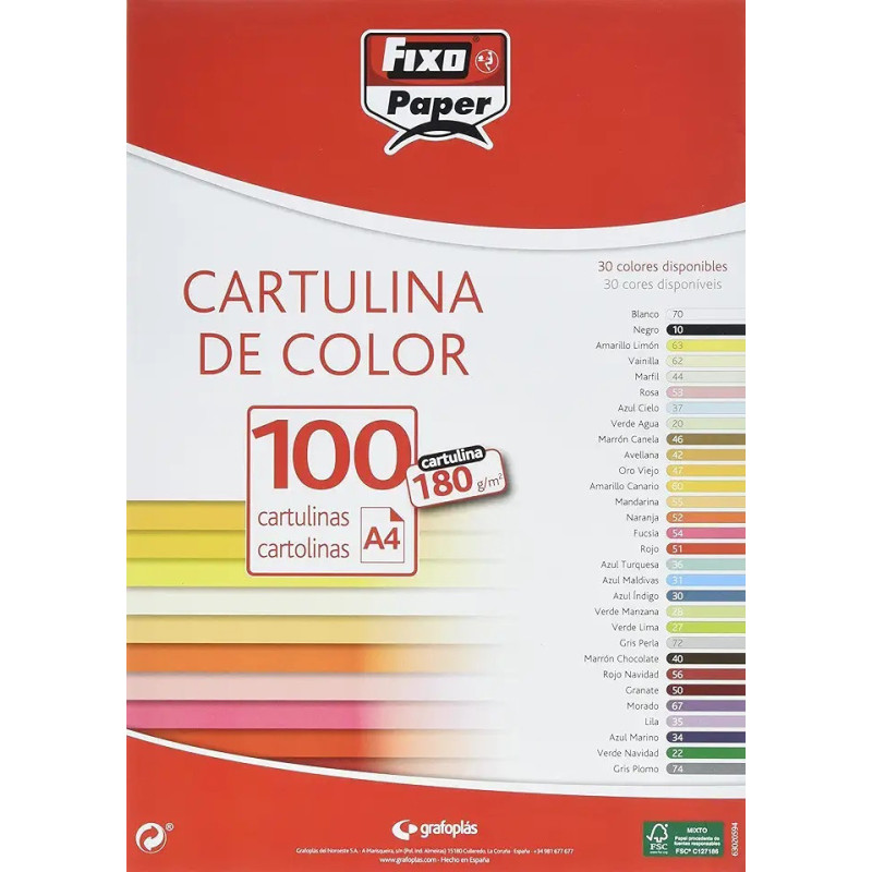 CARTULINA 180 G A4 100 H BLANCO