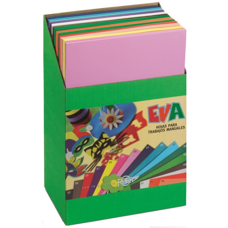 GOMA EVA EXPOSITOR CARTON 120 LAMINAS X 12 COLORES 40X60CM 2MM FAIBO 1655EXP