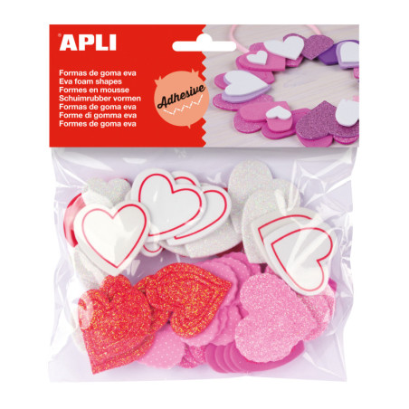 FORMAS GOMA EVA CORAZONES ADHESIVOS PURPURINA 52U.APLI. 13283