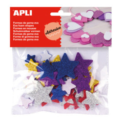 FORMAS GOMA EVA ESTRELLAS ADHESIVAS PURPURINA 50U.APLI. 13485