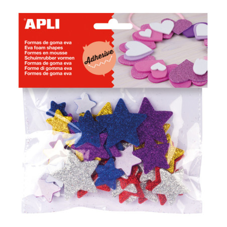 FORMAS GOMA EVA ESTRELLAS ADHESIVAS PURPURINA 50U.APLI. 13485