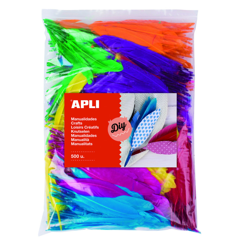 PLUMAS INDIO COLORES 500u.90-130MM APLI 17445