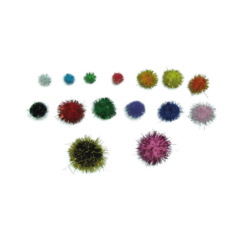 POMPONES BRILLANTES COLORES Y TAMAÑOS SURTIDOS PACK 100UDS GRAFOP 68012900