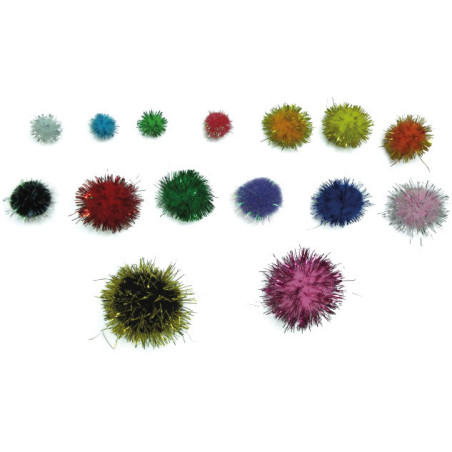 POMPONES BRILLANTES COLORES Y TAMAÑOS SURTIDOS PACK 100UDS GRAFOP 68012900