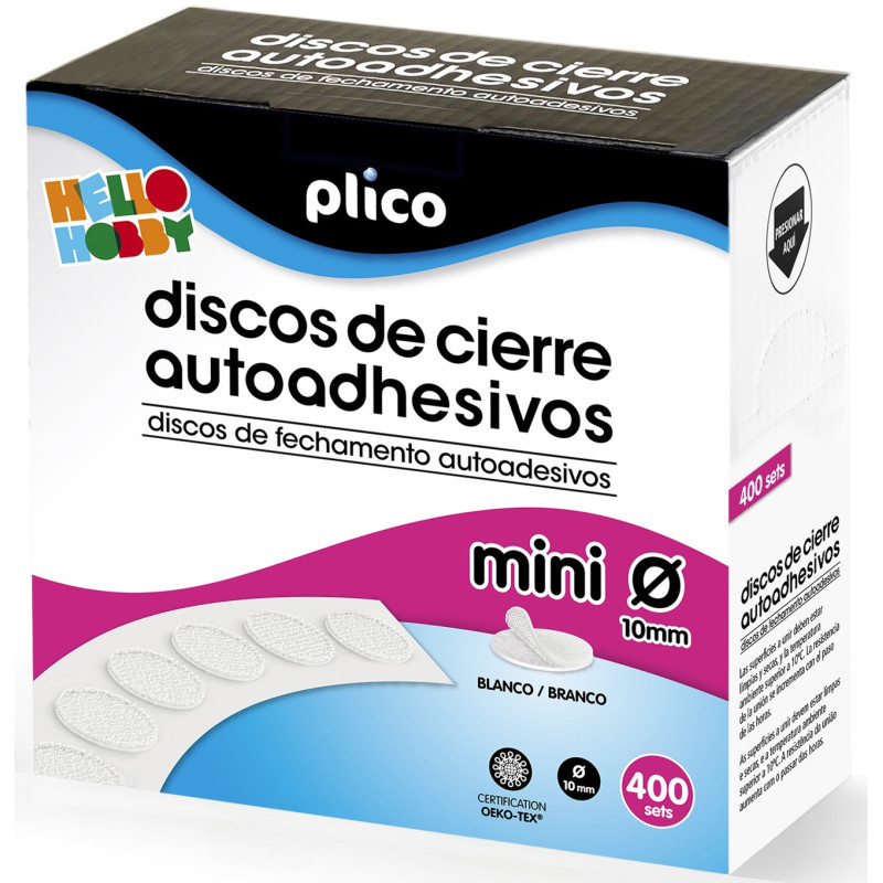 MINI DISCOS DE CIERRE AUTOADHESIVOS MACHO/HEMBRA, 10 MM , 400 PARES BLANCO