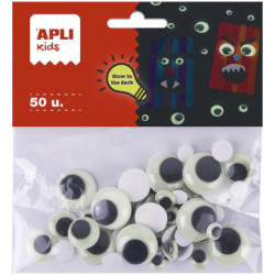 OJOS MOVILES ADHESIVOS GLOW IN THE DARK 50U APLI
