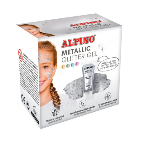 MAQUILLAJE caja 6 GLITTER GEL METALICO PLATA ALPINO