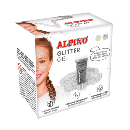 MAQUILLAJE caja 6 GLITTER GEL PLATA ALPINO