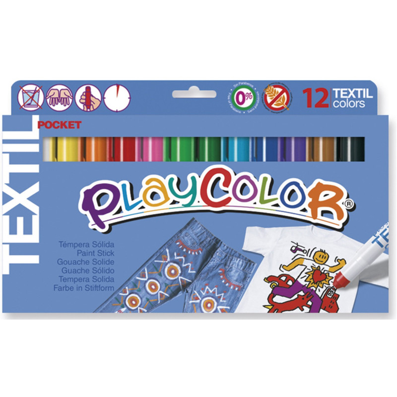 TEMPERA SOLIDA TEXTIL POCKET 5G 12 UDS SURTIDO PLAYCOLOR