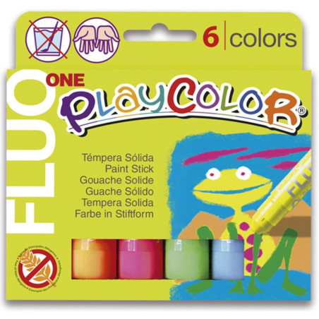 TEMPERA SOLIDA 10G 6 UDS COLORES FLUO ONE PLAYCOLOR DUNSA