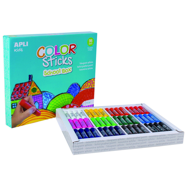 TEMPERA SOLIDA SCHOOL BOX 96 UDS 12 COLORES X8 SURTIDOS STICK 10G APLI 14850