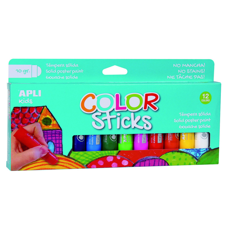 TEMPERA SOLIDA 12 UDS 12 COLORES BASICOS STICK 10G APLI 14228