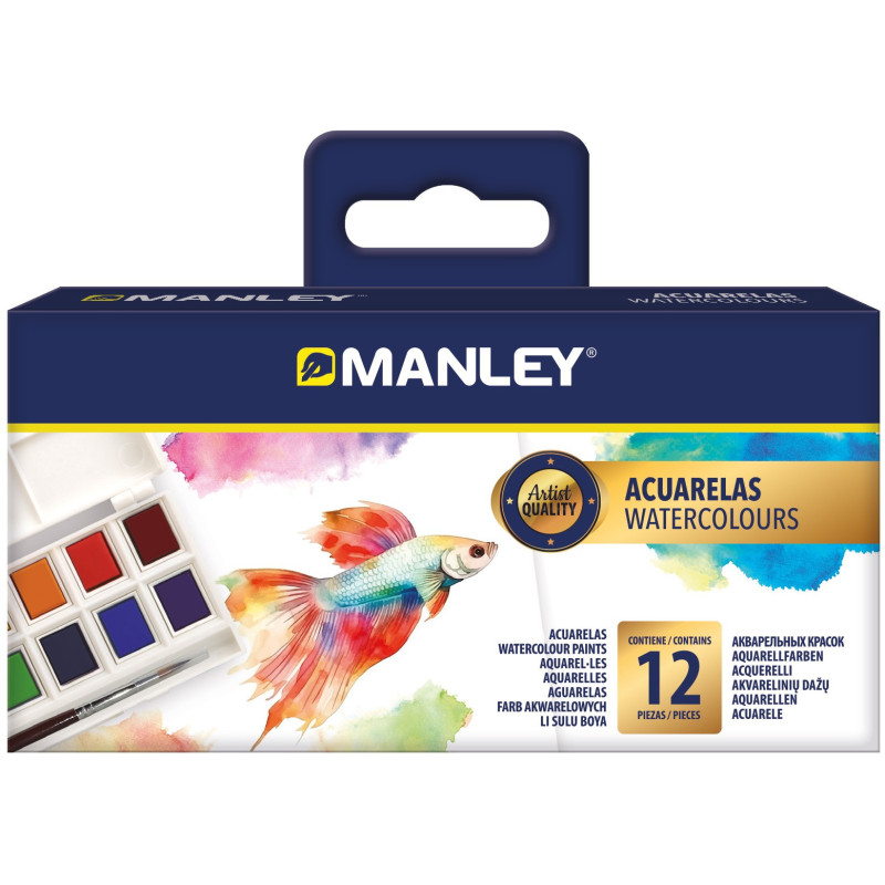 caja 12 ACUARELAS CON PINCEL MANLEY