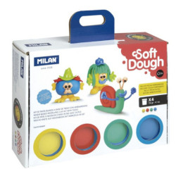 MALETIN 4 BOTES 116 G PASTA BLANDA SOFT DOUGH CON HERRAMIENTAS CARAS DIVERTIDAS MILAN