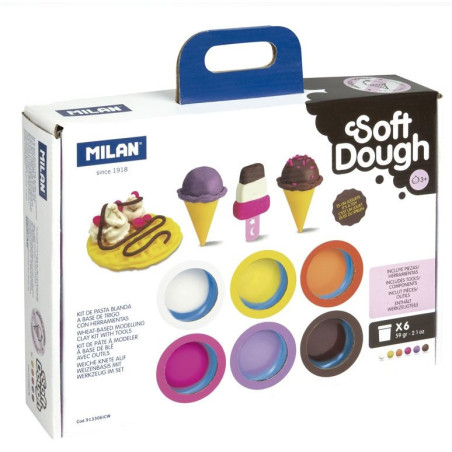 MALETIN 6 BOTES 59 G PASTA BLANDA SOFT DOUGH CON HERRAMIENTAS HELADOS Y GOFRES MILAN