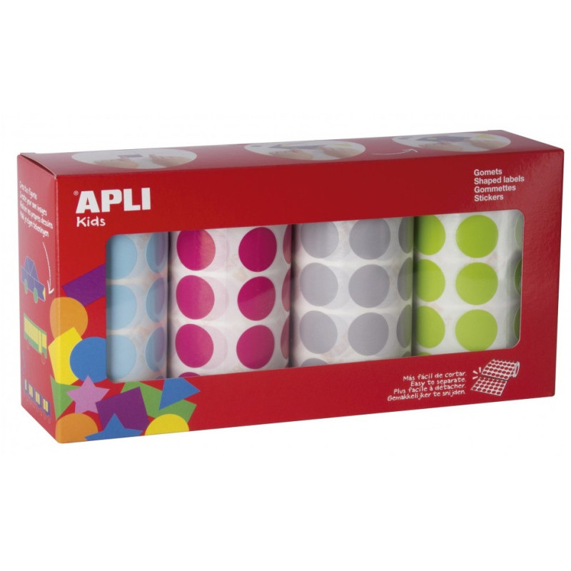 PACK 4 ROLLOS GOMETS REDONDOS 20MM AZ/FUC/GRIS/VE 7080U APLI 17685