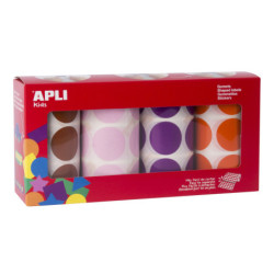 PACK 4 ROLLOS GOMETS REDONDOS Ø 33 MM MARRÓN, ROSA, LILA Y NARANJA 4 U. APLI 102411