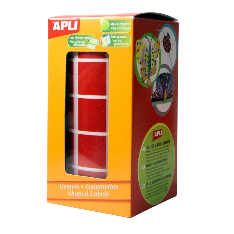 GOMETS CUADRADOS 10x10MM ROJO ROLLO 6372u. APLI 4873