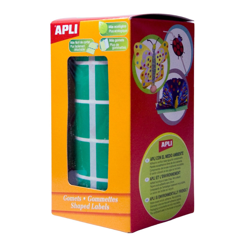 GOMETS CUADRADOS 20x20MM VERDE ROLLO 1770u. APLI 4878