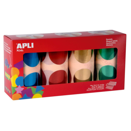 PACK 4 ROLLOS GOMETS XXL REDONDOS Ø 45MM AZ/RO/AM/VE METALIZADOS 1416U APLI 18303