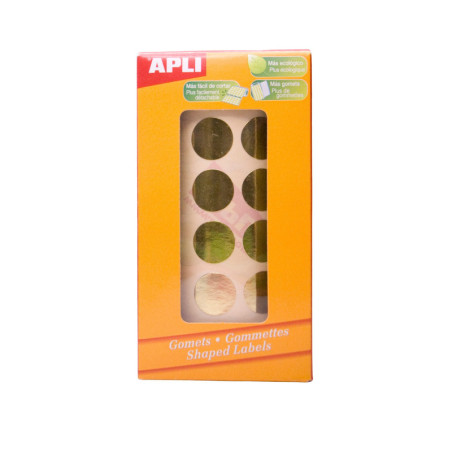 GOMETS METALIZADOS REDONDOS 15MM ORO ROLLO 2832u. APLI 11629
