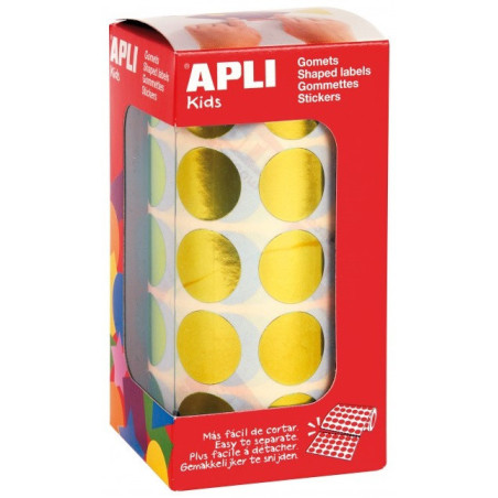 GOMETS METALIZADOS REDONDOS 20MM AMARILLO ROLLO 1770u. APLI 12047