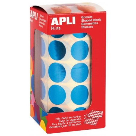 GOMETS METALIZADOS REDONDOS 20MM AZUL ROLLO 1770u. APLI 12048