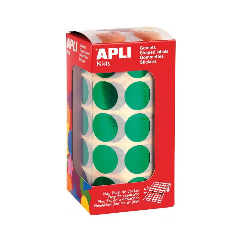 GOMETS METALIZADOS REDONDOS 20MM VERDE ROLLO 1770u. APLI 12050