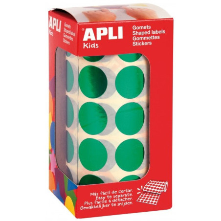 GOMETS METALIZADOS REDONDOS 20MM VERDE ROLLO 1770u. APLI 12050