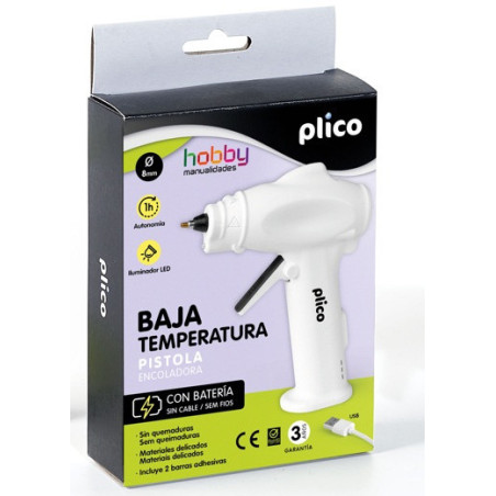PISTOLA TERMOFUSIBLE MINI BAJA TEMPERATURA CON BATERÍA PLICO