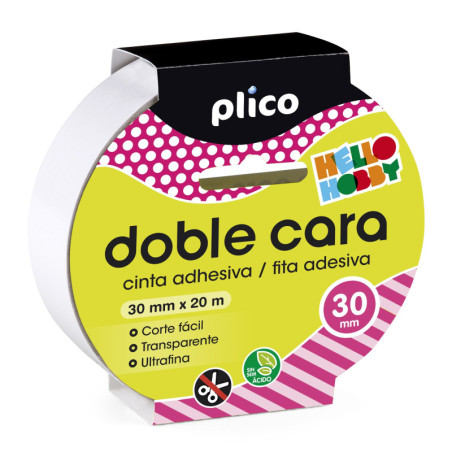 CINTA ADHESIVA DOBLE CARA 20M x 30MM PARA MANUALIDADES PLICO - en cj de 10