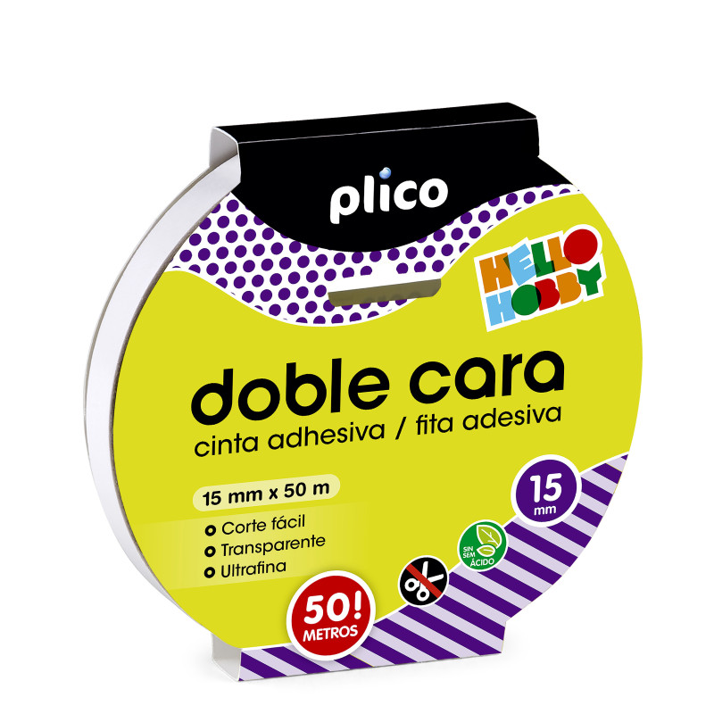 CINTA ADHESIVA DOBLE CARA 50M x 15MM PARA MANUALIDADES PLICO - en cj de 8