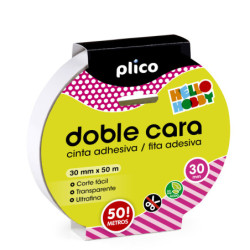 CINTA ADHESIVA DOBLE CARA 50M x 30MM PARA MANUALIDADES PLICO - en cj de 8