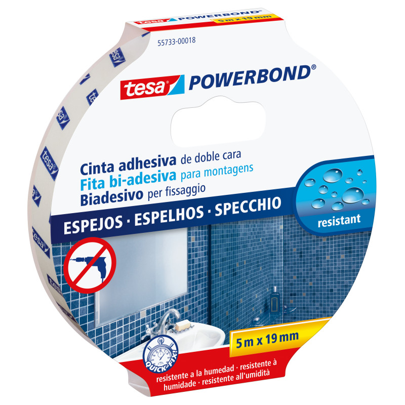 CINTA ADHESIVA DOBLE CARA 5M X 19MM POWERBOND ESPEJOS MANCHETA TESA