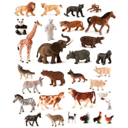 ANIMALES GRANJA Y SALVAJES PLASTICO 30 FIGURAS CONTENEDOR MINILAND 25140