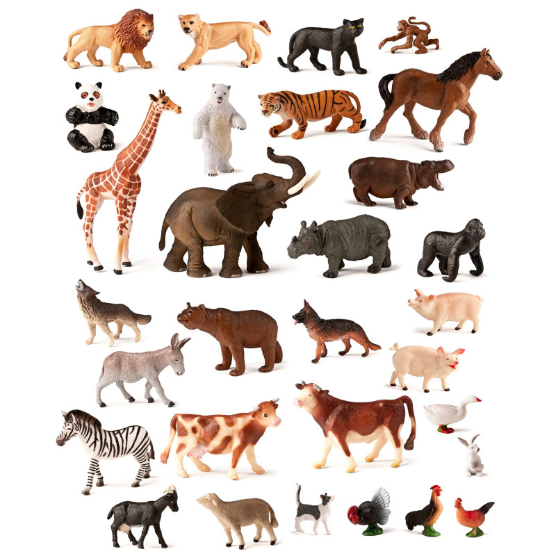 ANIMALES GRANJA Y SALVAJES PLASTICO 30 FIGURAS CONTENEDOR MINILAND 25140