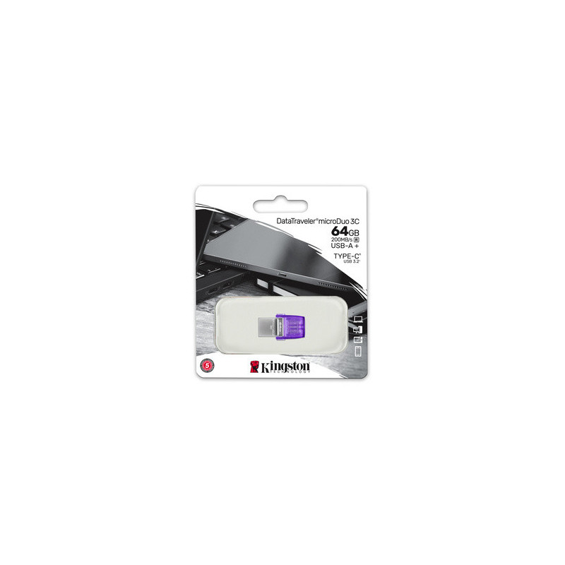 PENDRIVE DATATRAVELER 64GB MICRODUO 3C 200MB/S DUAL USB-A + USB-C KINGSTON