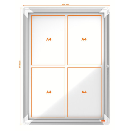 VITRINA DE EXTERIOR NOBO PARA 4 HOJAS A4 CON SUPERFICIE BLANCA MAGNÉTICA