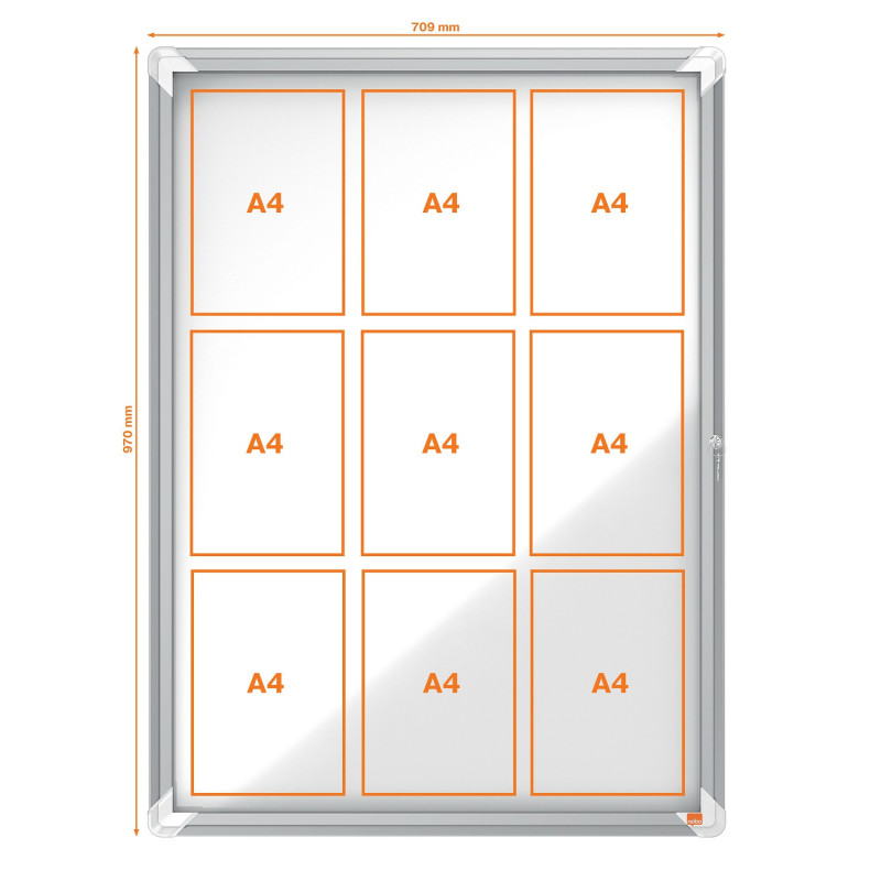 VITRINA DE EXTERIOR NOBO PARA 9 HOJAS A4 CON SUPERFICIE BLANCA MAGNÉTICA