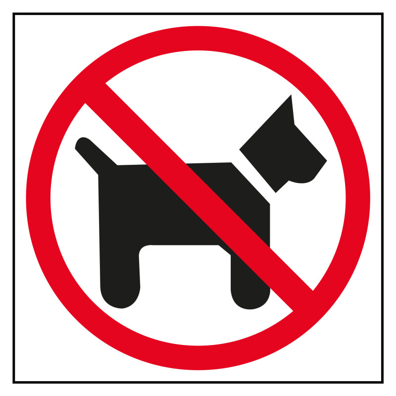 ETIQUETA SEÑALIZADORA PROHIBIDO PERROS 114X114MM APLI