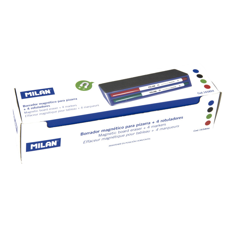 CAJA BORRADOR MAGNÉTICO + 4 MARCD.ES PARA PIZARRA BLANCA