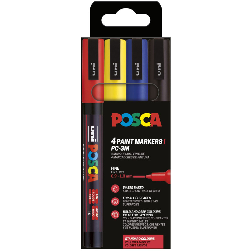 MARCD. POSCA PC-3M 0.9 - 1.3 MM caja 4u. SURTIDO BÁSICO