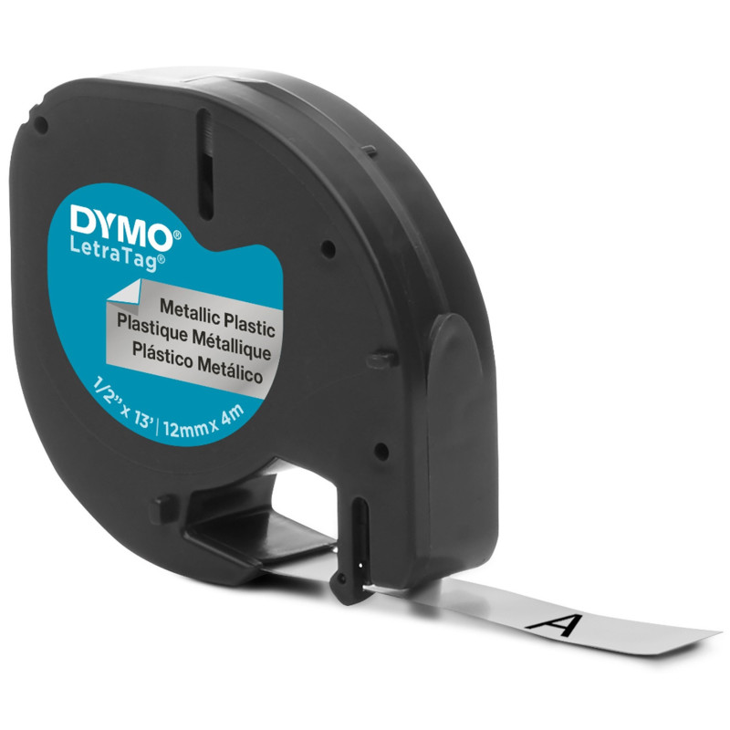 CINTA ROTULAR LETRATAG METALIZADA 12MMX4M NG/PL DYMO