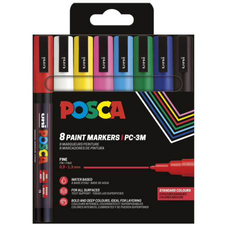 MARCD. POSCA PC-3M 0.9 - 1.3 MM caja 8u. SURTIDO BÁSICO