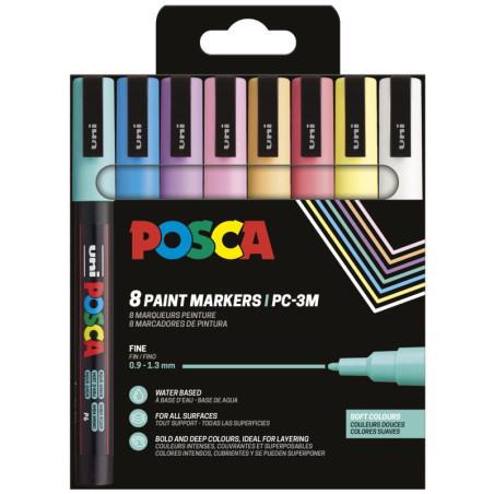 MARCD. POSCA PC-3M 0.9 - 1.3 MM caja 8u. SURTIDO SUAVES Y PASTEL