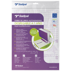 FORRO ADHESIVO EN HOJAS DESPEGABLE® 1 AÑO 80 MICRAS – 50 X 35 CM – BLISTER DE 10 HOJAS (ESPECIAL PARA BANCOS DE LIBROS)